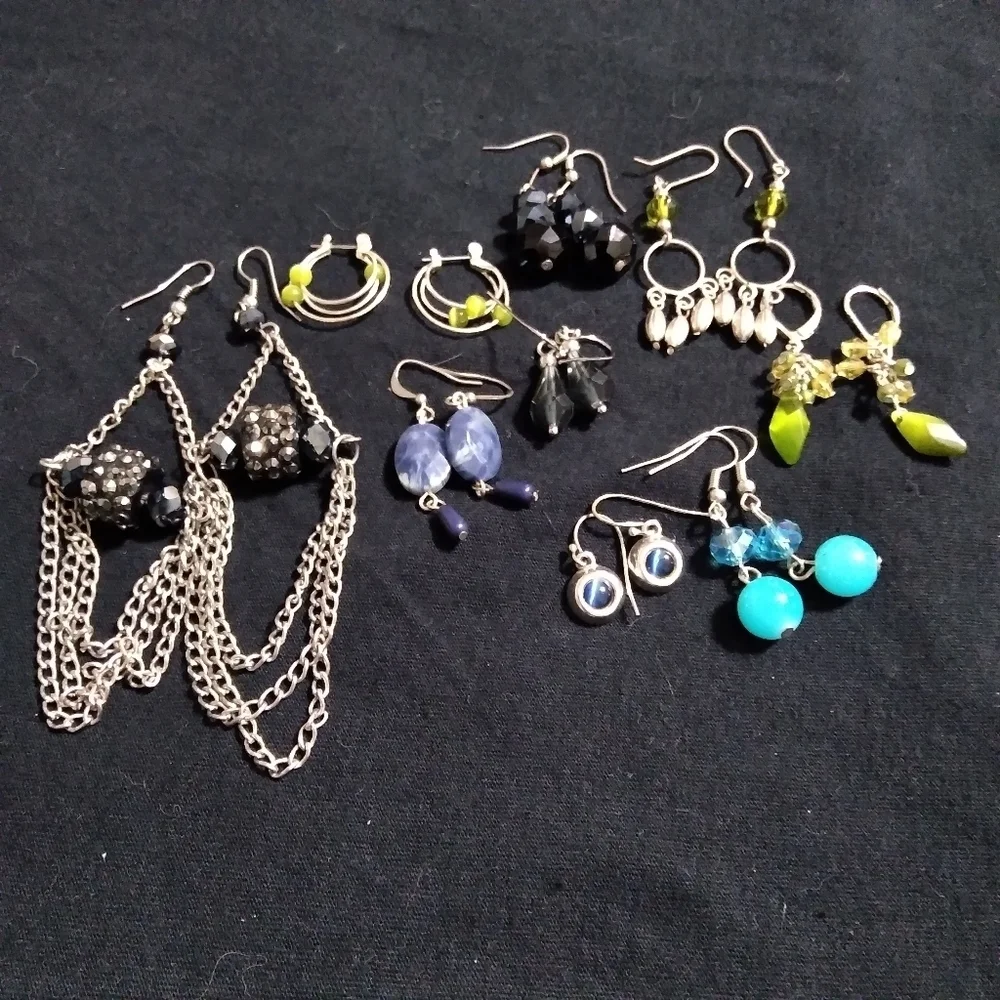 Lot of 9 pairs blue/green earrings